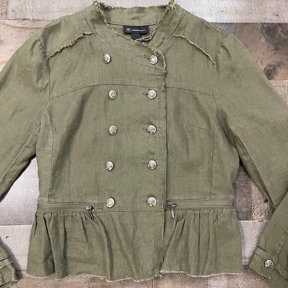 International Concepts INC Military Style Jacket 100% Linen Button Up Green Sz L - Picture 6 of 15
